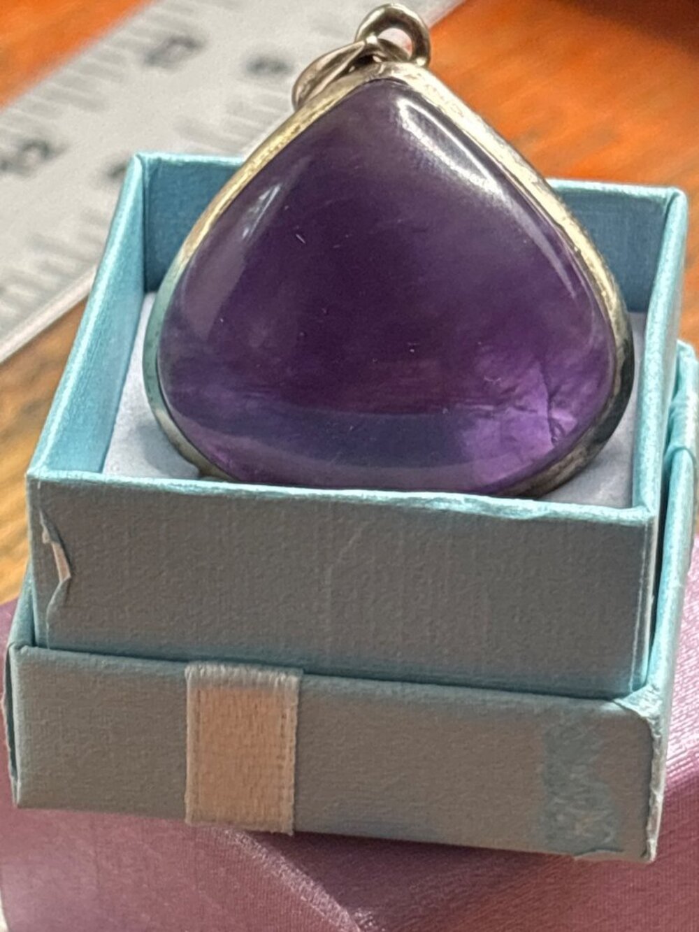 Large Natural Amethyst Teardrop Cabochon Pendant 925 Sterling Silver | 16g